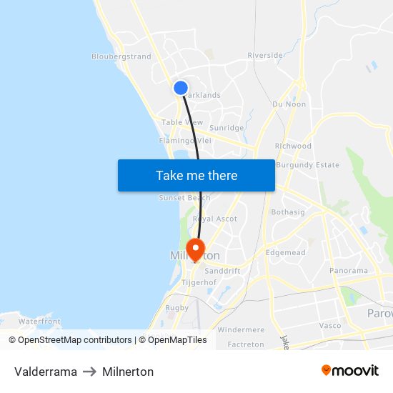 Valderrama to Milnerton map