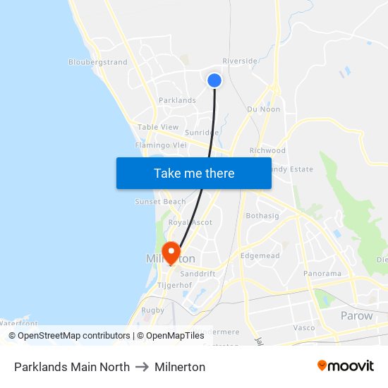 Parklands Main North to Milnerton map