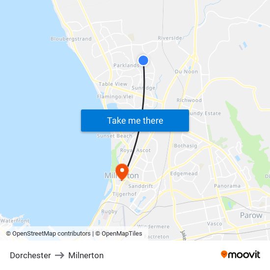 Dorchester to Milnerton map