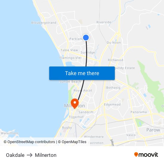 Oakdale to Milnerton map