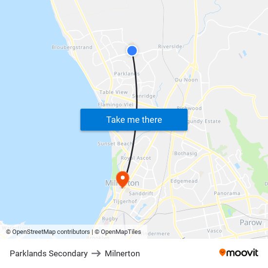 Parklands Secondary to Milnerton map