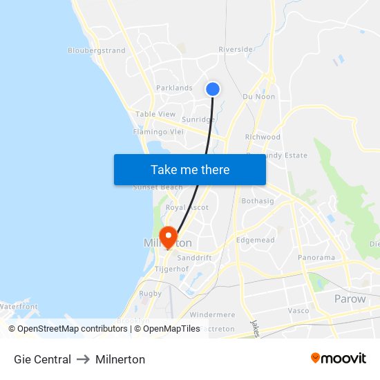 Gie Central to Milnerton map