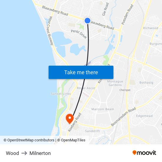 Wood to Milnerton map