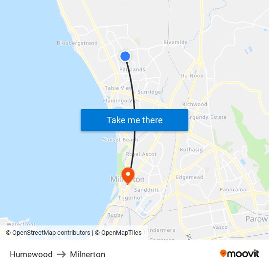 Humewood to Milnerton map