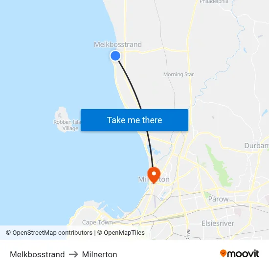 Melkbosstrand to Milnerton map