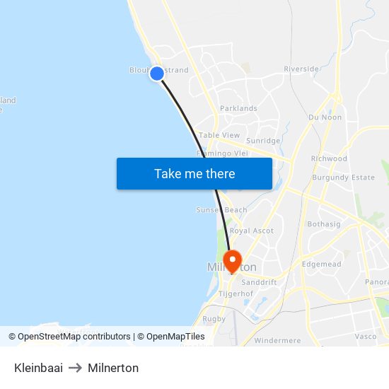 Kleinbaai to Milnerton map