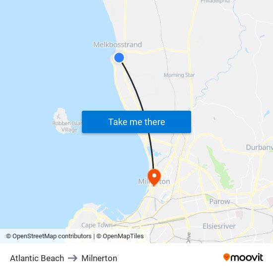 Atlantic Beach to Milnerton map