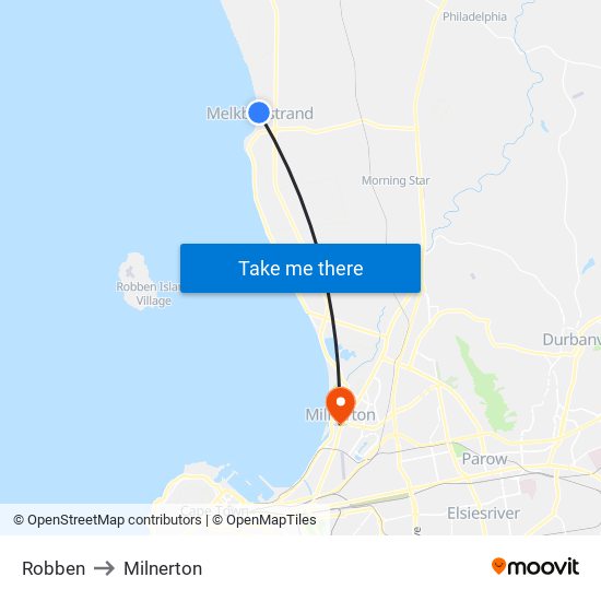 Robben to Milnerton map