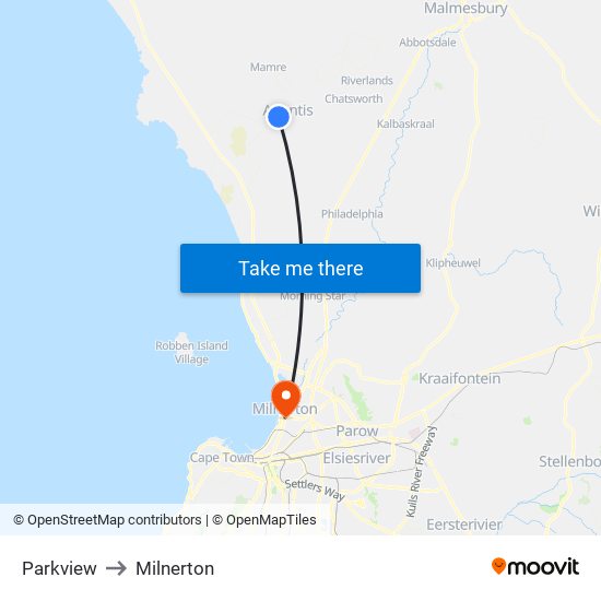 Parkview to Milnerton map