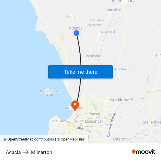 Acacia to Milnerton map