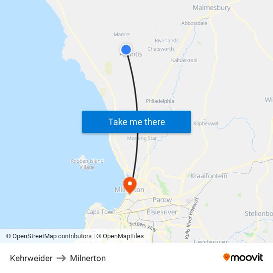 Kehrweider to Milnerton map