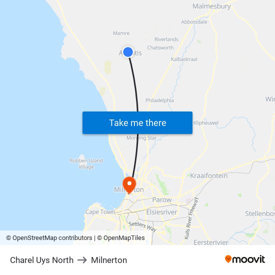 Charel Uys North to Milnerton map