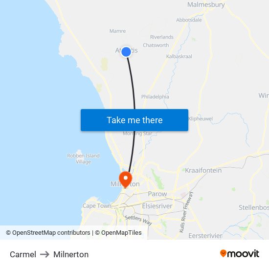 Carmel to Milnerton map