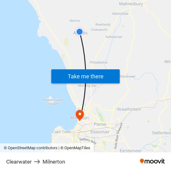 Clearwater to Milnerton map