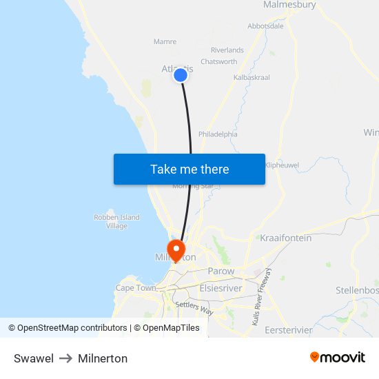 Swawel to Milnerton map