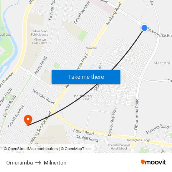 Omuramba to Milnerton map