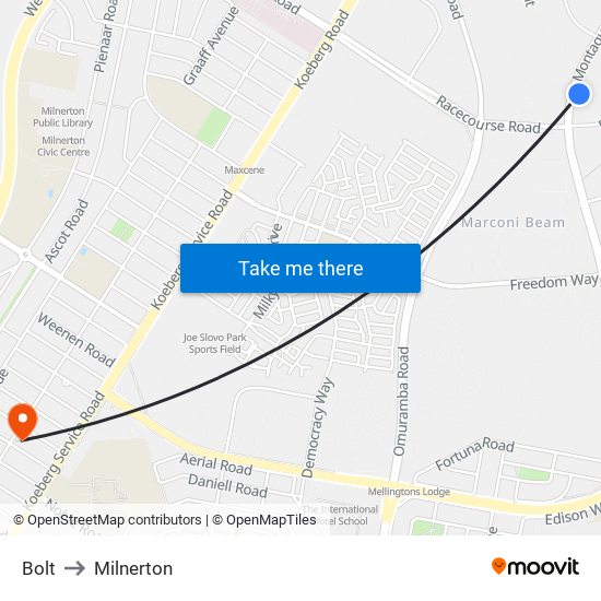 Bolt to Milnerton map