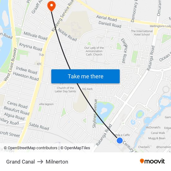 Grand Canal to Milnerton map