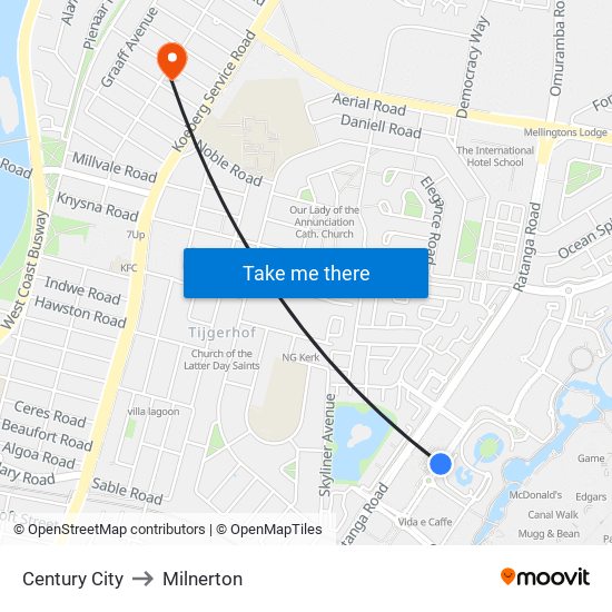 Century City to Milnerton map