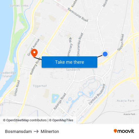 Bosmansdam to Milnerton map