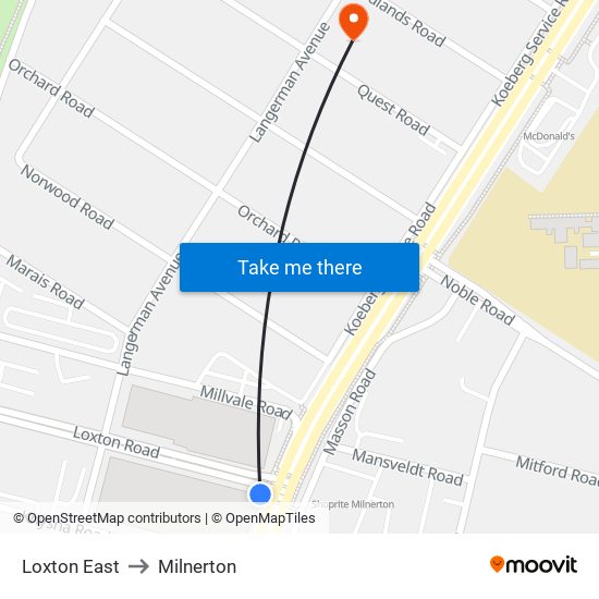 Loxton East to Milnerton map