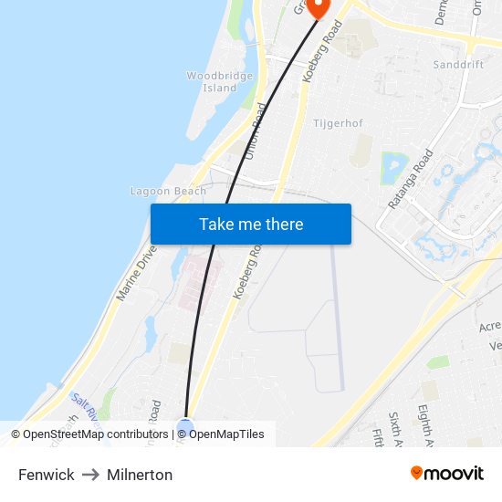 Fenwick to Milnerton map