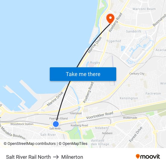 Salt River Rail North to Milnerton map