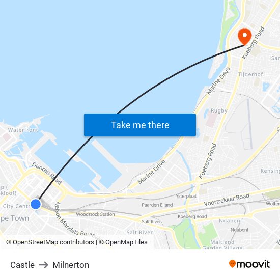 Castle to Milnerton map