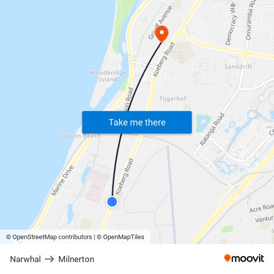 Narwhal to Milnerton map