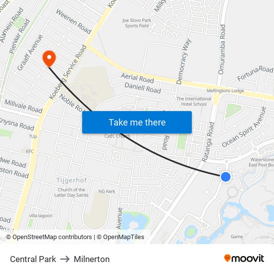 Central Park to Milnerton map