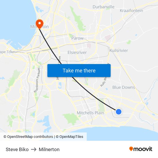 Steve Biko to Milnerton map