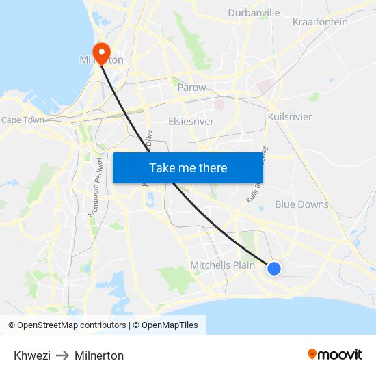 Khwezi to Milnerton map