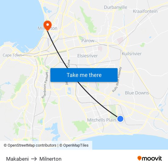 Makabeni to Milnerton map