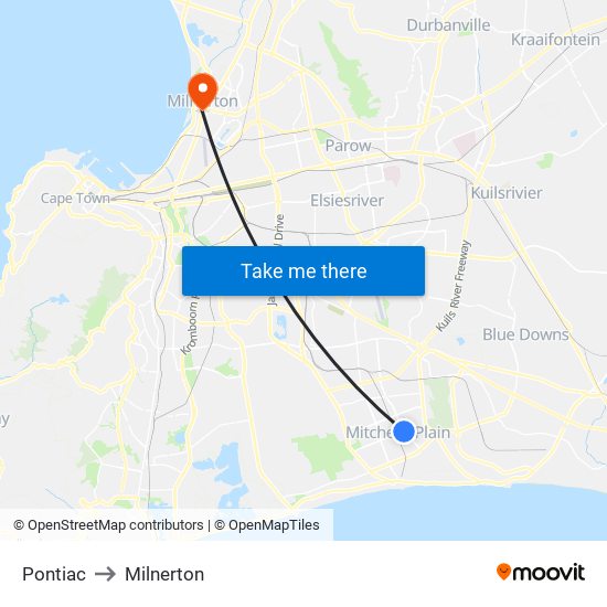 Pontiac to Milnerton map