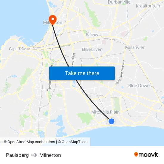 Paulsberg to Milnerton map