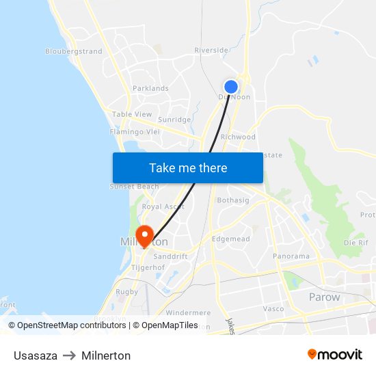 Usasaza to Milnerton map