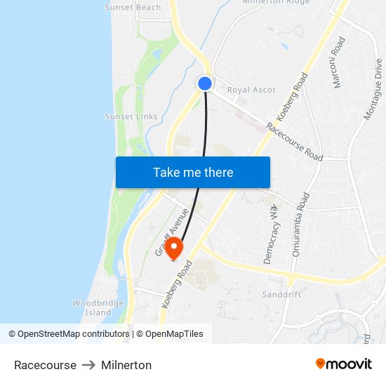 Racecourse to Milnerton map