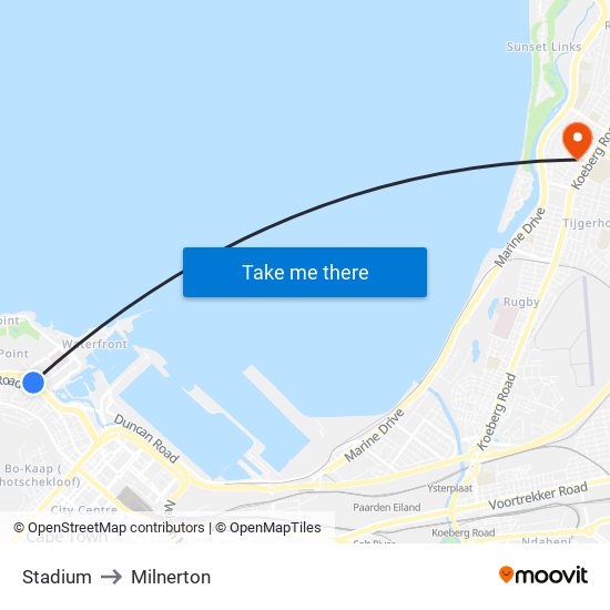 Stadium to Milnerton map