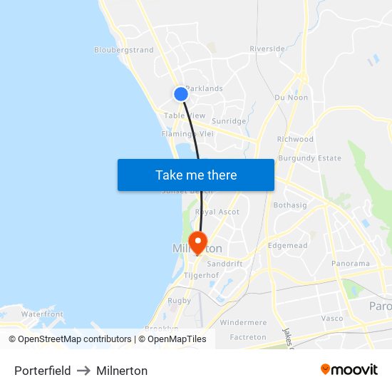 Porterfield to Milnerton map