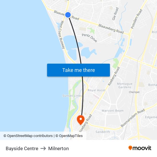 Bayside Centre to Milnerton map