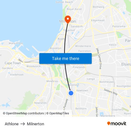 Athlone to Milnerton map