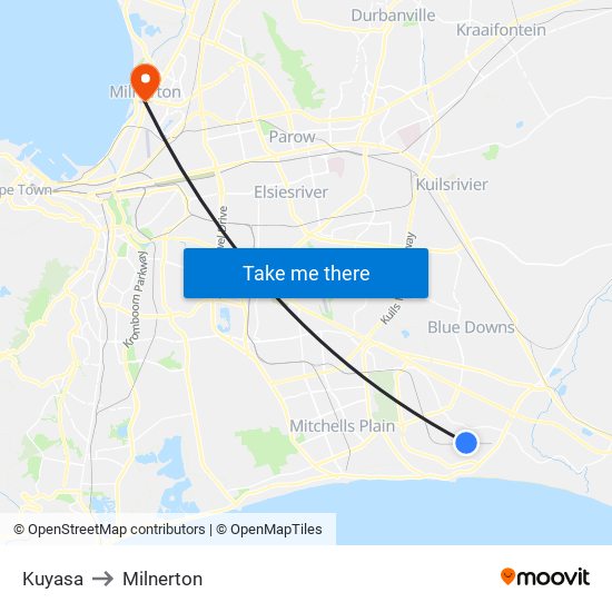 Kuyasa to Milnerton map