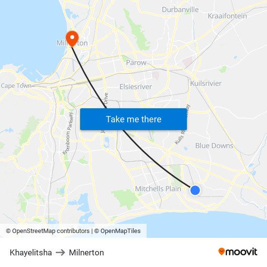 Khayelitsha to Milnerton map