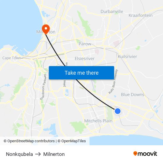 Nonkqubela to Milnerton map