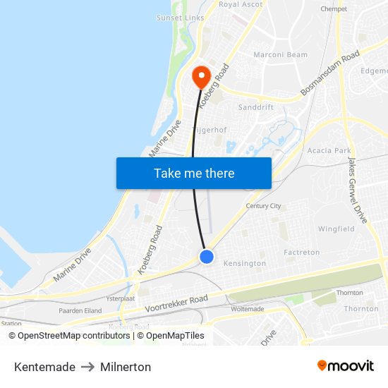 Kentemade to Milnerton map