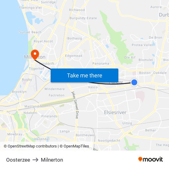 Oosterzee to Milnerton map