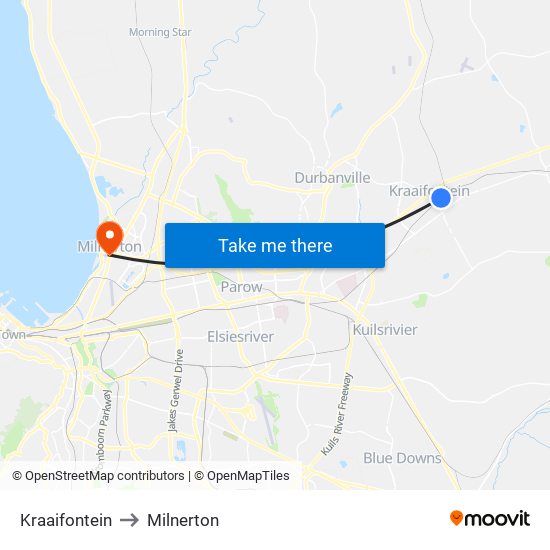 Kraaifontein to Milnerton map