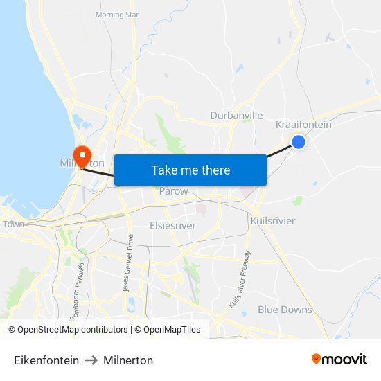 Eikenfontein to Milnerton map