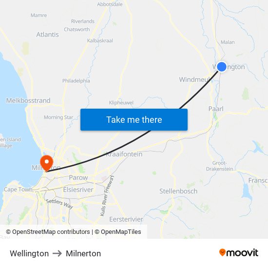 Wellington to Milnerton map