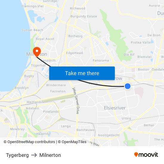 Tygerberg to Milnerton map